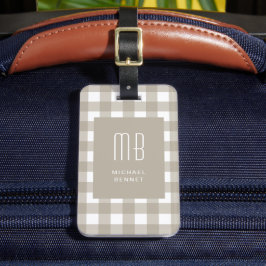 Elegant Beige Gingham Monogram ラゲッジタグ