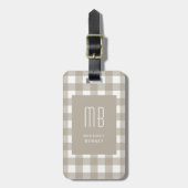Elegant Beige Gingham Monogram ラゲッジタグ (正面縦)