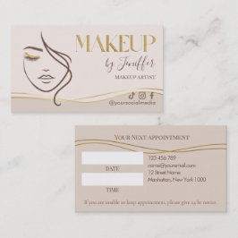 Elegant Beige & Gold Makeup Artist appointment 予約カード