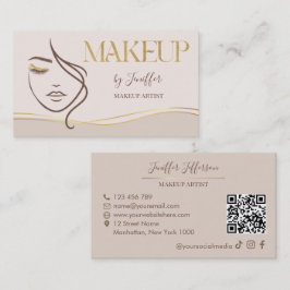 Elegant Beige & Gold Makeup Artist Bussines card 名刺