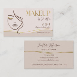 Elegant Beige & Gold Makeup Artist Bussines card 名刺