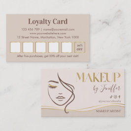 Elegant Beige & Gold Makeup Artist Loyalty ロイヤリティカード