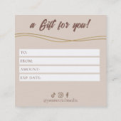 Elegant Beige & Gold Makeup Gift Certificate Card ロイヤリティカード (裏面)