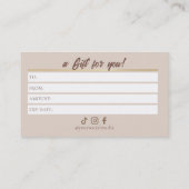 Elegant Beige & Gold Makeup Gift Certificate Card ロイヤリティカード (裏面)