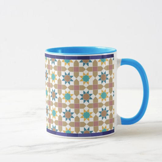 Elegant Beige Green and Red Geometric Pattern Mug マグカップ (右)