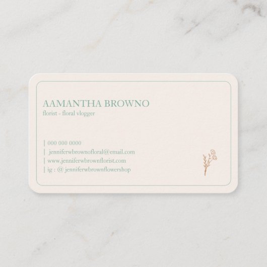 Elegant Beige Green Framed Florist 名刺 (裏面)