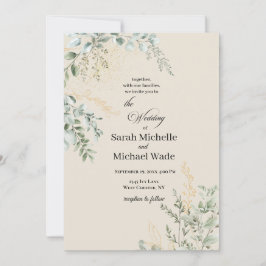 Elegant Beige Greenery Wedding Invitation 招待状