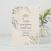 Elegant Beige Greenery Wedding Invitation 招待状 (スタンド正面)