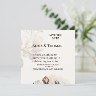 Elegant Beige Magnolia Save The Date Card セーブザデート