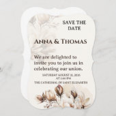 Elegant Beige Magnolia Save The Date Card 招待状 (正面/裏面)