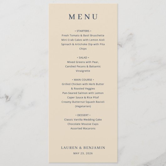Elegant Beige Menu Template メニュー (正面)