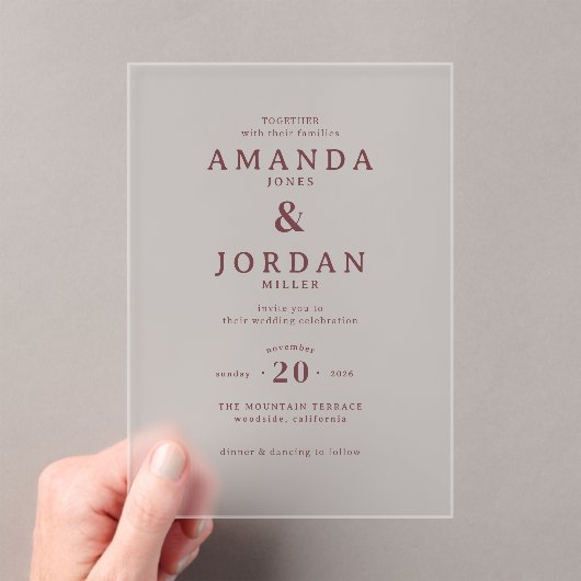 Elegant Beige Minimalist Wedding Invitation アクリル招待状 (インサイチュ (ポータブル))