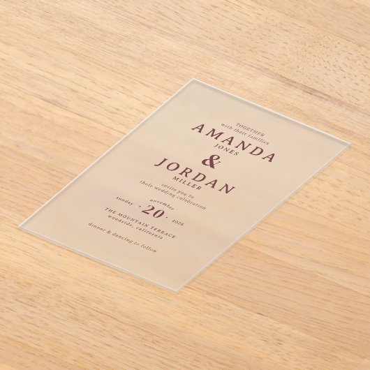 Elegant Beige Minimalist Wedding Invitation アクリル招待状 (レイダウン)