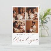 Elegant Beige Modern 4 Photo Collage Baby Shower サンキューカード (スタンド正面)