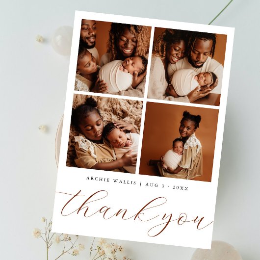 Elegant Beige Modern 4 Photo Collage Baby Shower サンキューカード