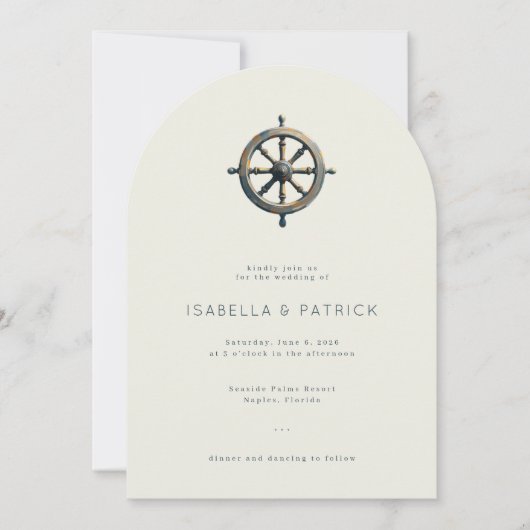 Elegant Beige Nautical Ship Wheel 招待状 (正面)