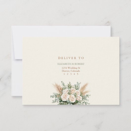 Elegant Beige Pampas Grass & Rose Wedding RSVP (裏面)