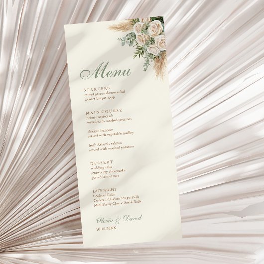 Elegant Beige Pampas Grass Wedding Menu Card メニュー