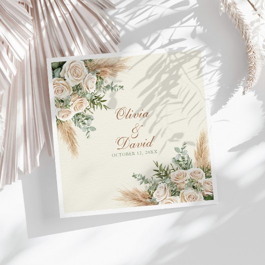 Elegant Beige Pampas Grass Wedding Napkins スタンダードランチョンナプキン