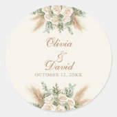 Elegant Beige Pampas Grass Wedding Sticker ラウンドシール (正面)