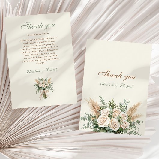 Elegant Beige Pampas Grass Wedding Thank You Card サンキューカード