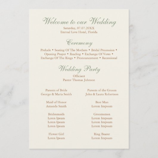 Elegant Beige Pampas & Rose Wedding Program プログラム (裏面)