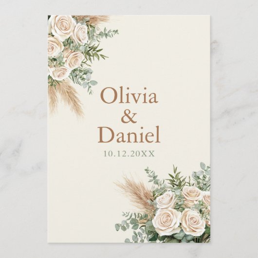 Elegant Beige Pampas & Rose Wedding Program プログラム (正面)