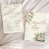 Elegant Beige Pampas & Rose Wedding Program プログラム