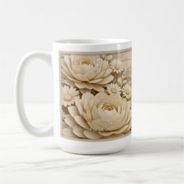 Elegant Beige Paper-Cut Floral LandscapeMug コーヒーマグカップ