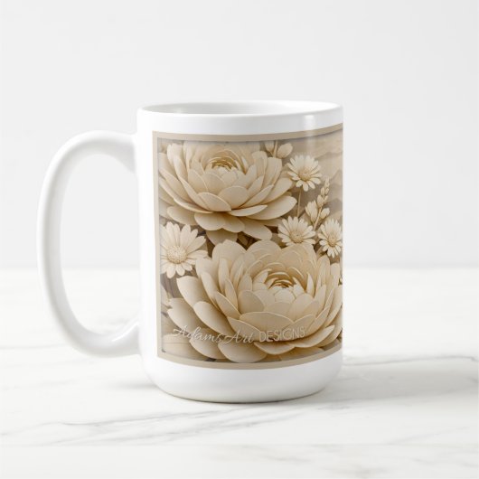 Elegant Beige Paper-Cut Floral LandscapeMug コーヒーマグカップ (左)