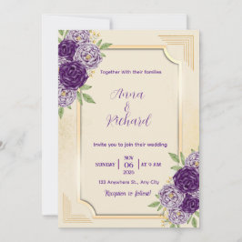 Elegant Beige & Purple Floral Wedding Invitation 招待状
