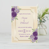 Elegant Beige & Purple Floral Wedding Invitation 招待状 (スタンド正面)