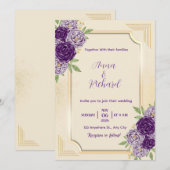 Elegant Beige & Purple Floral Wedding Invitation 招待状 (正面/裏面)
