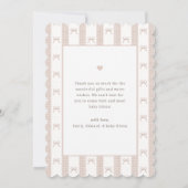Elegant Beige Ribbon Bow Baby Shower Photo サンキューカード (裏面)