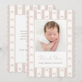 Elegant Beige Ribbon Bow Baby Shower Photo サンキューカード (正面/裏面)