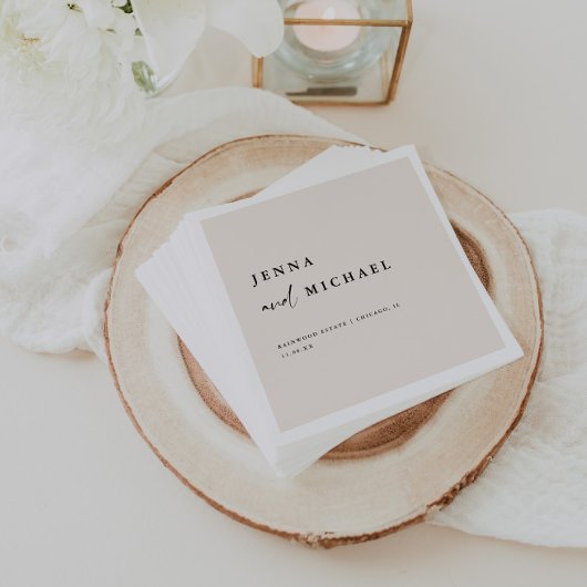 Elegant Beige Script Wedding Names スタンダードカクテルナプキン