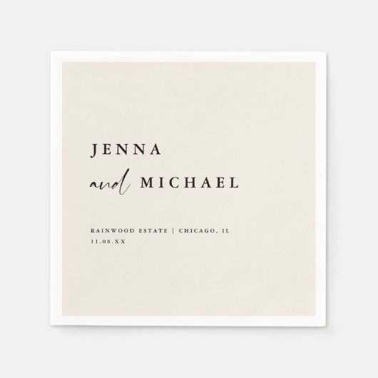Elegant Beige Script Wedding Names スタンダードカクテルナプキン (正面)