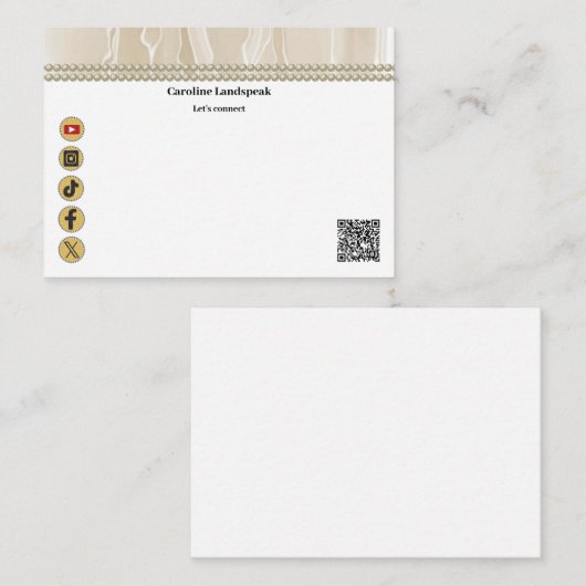 Elegant Beige Silk, Social Media & QR Code ノートカード (正面/裏面)