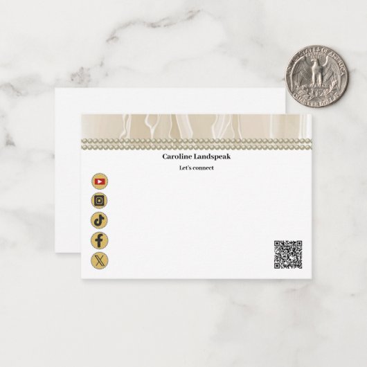 Elegant Beige Silk, Social Media & QR Code ノートカード (正面/裏面インサイチュ)