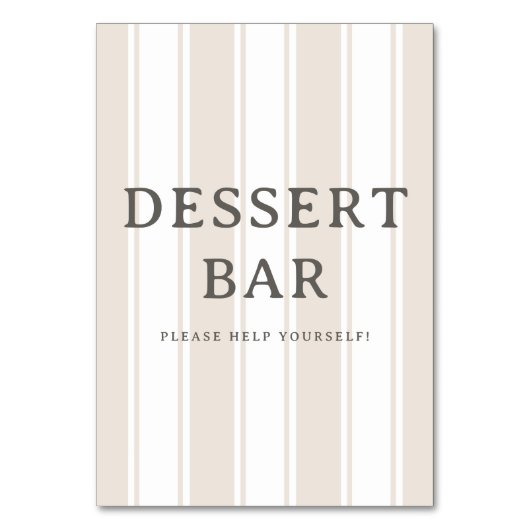 Elegant Beige Striped Dessert Bar Sign テーブルナンバー (正面)