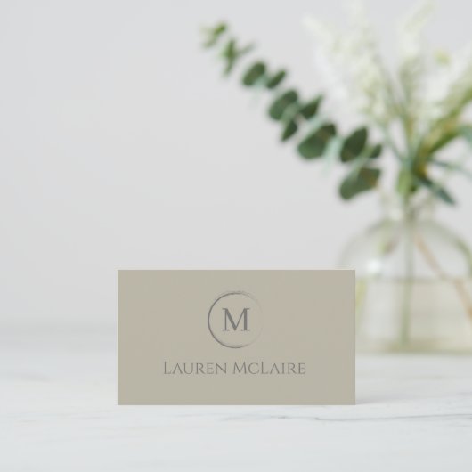 Elegant Beige Taupe Circle Monogram Business Card 名刺 (スタンド正面)