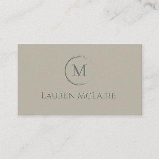 Elegant Beige Taupe Circle Monogram Business Card 名刺 (正面)