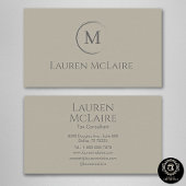 Elegant Beige Taupe Circle Monogram Business Card 名刺