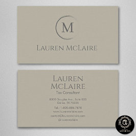Elegant Beige Taupe Circle Monogram Business Card 名刺