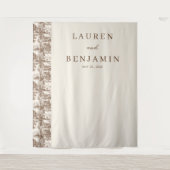 Elegant Beige Tree and House Border タペストリー (正面)