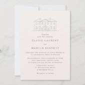 Elegant Beige Venue Sketch Wedding Invitation 招待状 (正面)