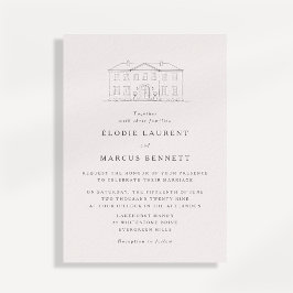 Elegant Beige Venue Sketch Wedding Invitation 招待状