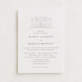 Elegant Beige Venue Sketch Wedding Invitation 招待状