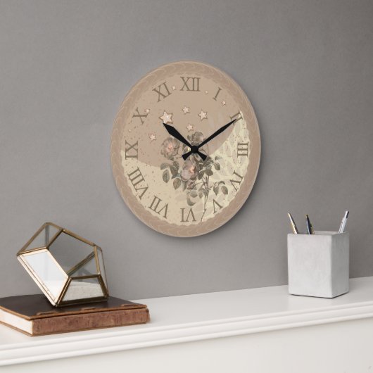Elegant beige Wall Clock with floral touch ラージ壁時計 (オフィス)