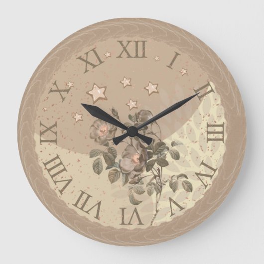 Elegant beige Wall Clock with floral touch ラージ壁時計 (正面)